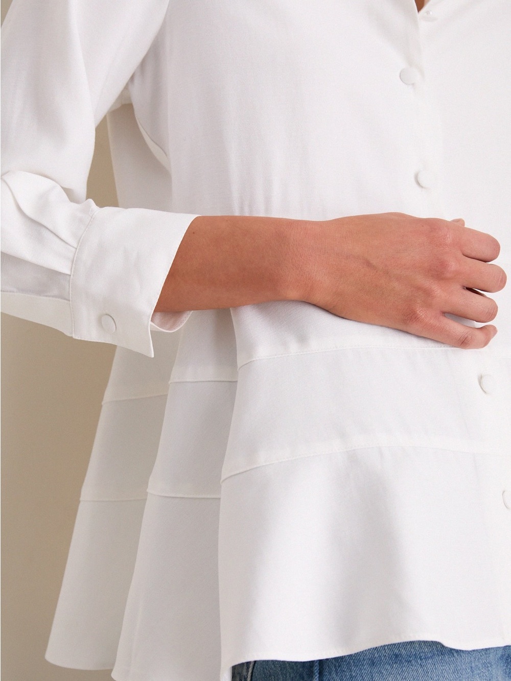 Tuckernuck White Button-Front Peplum Blouse NWT - Picture 7 of 7